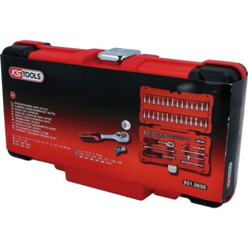 KS Tools Dugókulcs készlet + rátuzo 1/4" ( Műanyag koffer ) 4-14 mm 50 részes, 6 szög