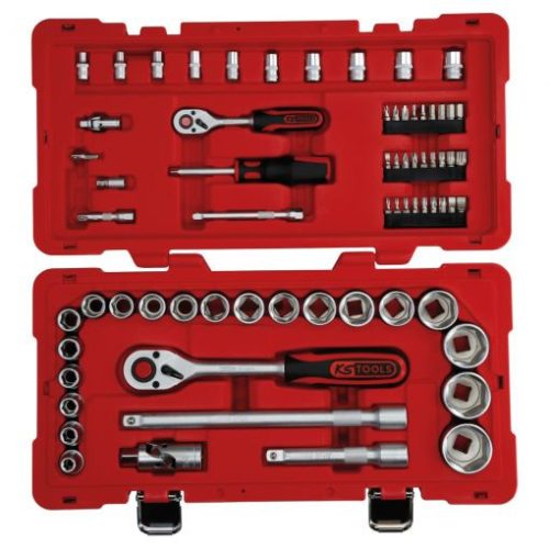 KS Tools Dugókulcs készlet + bitek 1/4"+1/2"(műa. koffer) 5,5-34 mm 68 részes, 6 szög