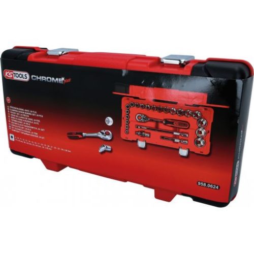KS Tools Dugókulcs készlet 1/2" ( Műanyag koffer ) 8-34 mm 24 részes, 6 szög,  CHROMEplus