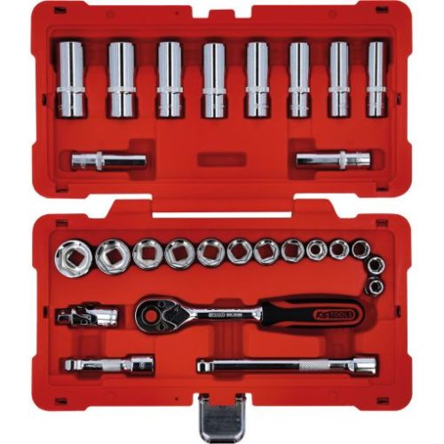 KS Tools Dugókulcs készlet 3/8" R/H ( Műanyag koffer ) 8-24 mm 27 részes, 6 szög