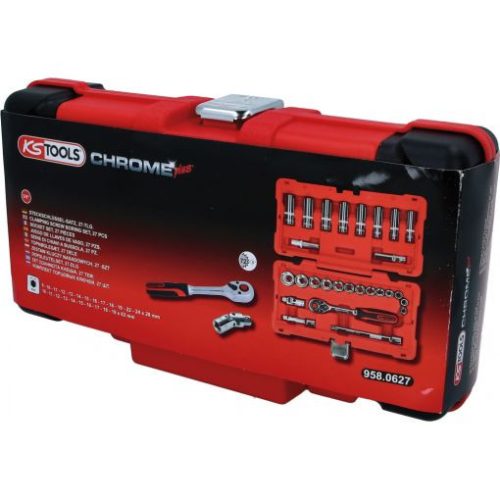 KS Tools Dugókulcs készlet 3/8" R/H ( Műanyag koffer ) 8-24 mm 27 részes, 6 szög