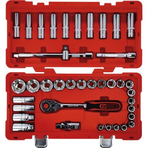 KS Tools Dugókulcs készlet 1/2" R/H (Műanyag koffer) 8-34 mm 39 részes, 6 szög,  CHROMEplus
