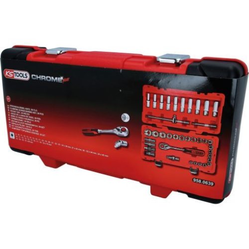 KS Tools Dugókulcs készlet 1/2" R/H (Műanyag koffer) 8-34 mm 39 részes, 6 szög,  CHROMEplus