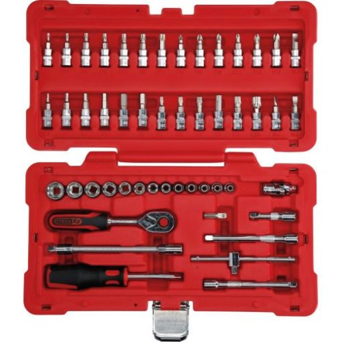 KS Tools Dugókulcs készlet + rátuzo 1/4" ( Műanyag koffer ) 4-14 mm 50 részes, 6 szög, CHROMEplus