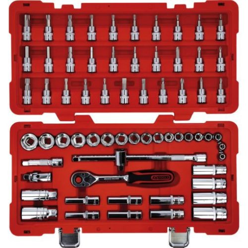 KS Tools Dugókulcs készlet + rátuzo 3/8" R/H (műa. koffer) 6-24 mm 66 részes, 6 szög,  CHROMEplus