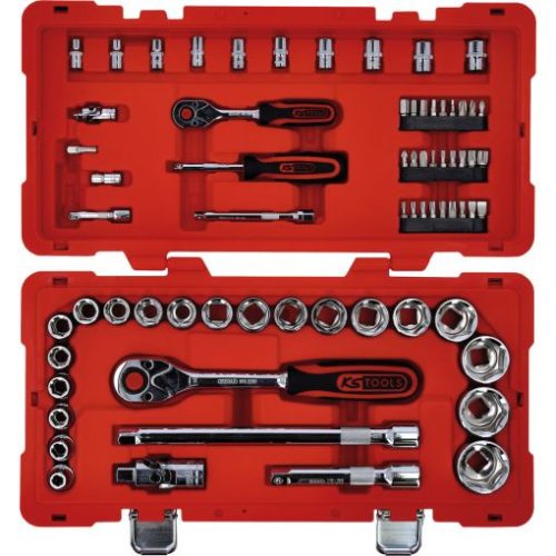 KS Tools Dugókulcs készlet + bitek 1/4"+1/2"(műa. koffer) 5,5-34 mm 68 részes, 6 szög CHROMEplus