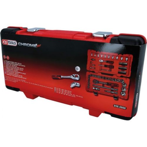 KS Tools Dugókulcs készlet + bitek 1/4"+1/2"(műa. koffer) 5,5-34 mm 68 részes, 6 szög CHROMEplus