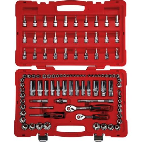 KS Tools Dugókulcs készlet + rázuzo 1/4"+3/8" R/H CHROMEp. 4 -24 mm/AF1/4"-3/8" 100 részes, 6 szög