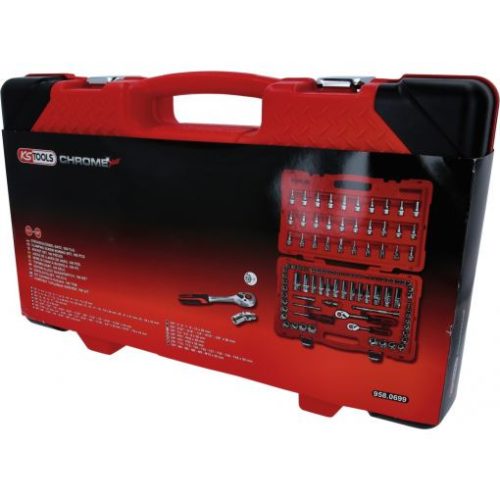 KS Tools Dugókulcs készlet + rázuzo 1/4"+3/8" R/H CHROMEp. 4 -24 mm/AF1/4"-3/8" 100 részes, 6 szög