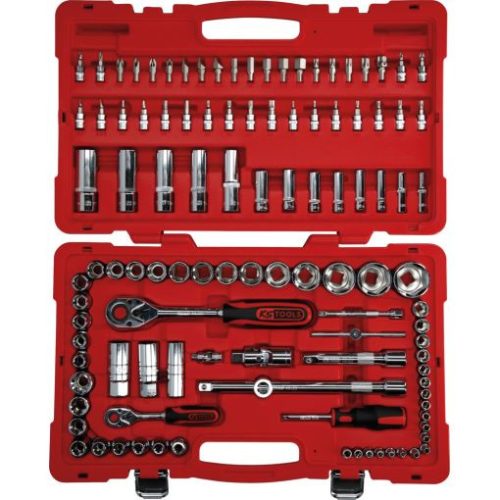 KS Tools Dugókulcs készlet + rázuzo 1/4"+1/2" R/H CHROMEp. 4-34 mm/E4-24/TX 8-30 110 részes (műa. koffer)