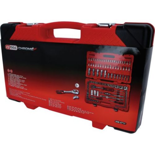 KS Tools Dugókulcs készlet + rázuzo 1/4"+1/2" R/H CHROMEp. 4-34 mm/E4-24/TX 8-30 110 részes (műa. koffer)