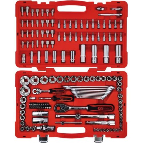 KS Tools Dugókulcs készlet + rázuzo 1/4"+1/2" R/H CHROMEp. 4-34 mm/E4-24/TX10-30 151 részes (műa. koffer)
