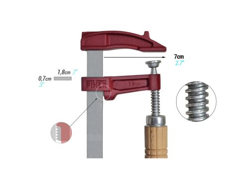 Piher Asztalosipari szoritó 70x150mm MM-15  famarkolattal