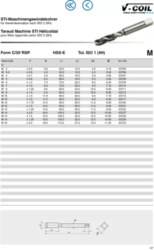 Völkel Gépi menetfúró M8x1,0-4H HSS-G CSH 35° menetjavító betéthez