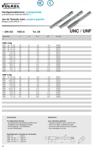 Völkel Kézi menetfúró készlet UNF 3/8"x24 HSS-G "Balos"