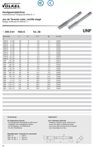 Völkel Kézi menetfúró készlet UNF 9/16"x18 HSS-G