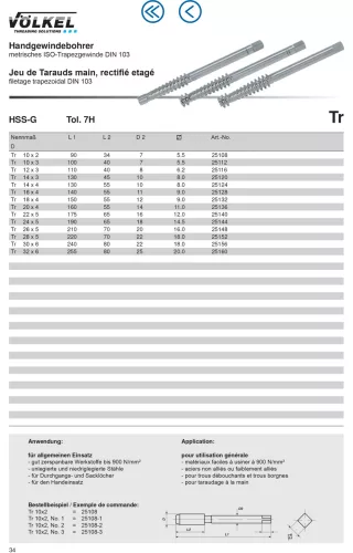 Völkel Kézi menetfúró TR16x4-7H HSS-G DIN103 szár 11mm