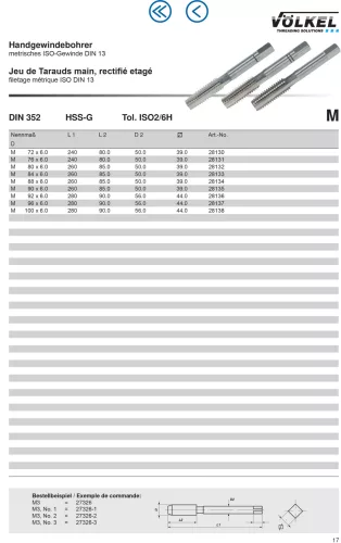 Völkel Kézi menetfúró készlet M2.2x0,45-6H HSS-G