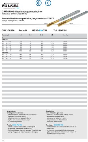 Völkel Gépi menetfúró M4x0,7-6H HSSE-PM-TiN EH Form B GR