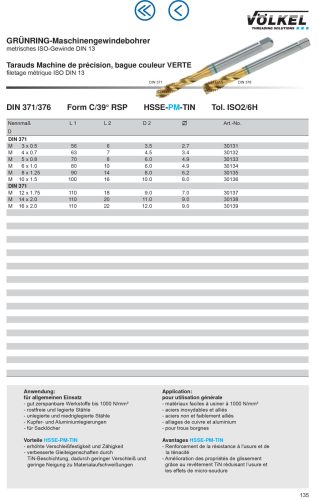 Völkel Gépi menetfúró M4x0,7-6H HSSE-PM-TiN CSH39 RSP GR