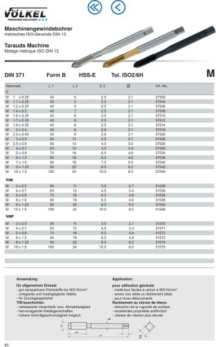Völkel Gépi menetfúró M14x2-6H HSS-E EH TiN