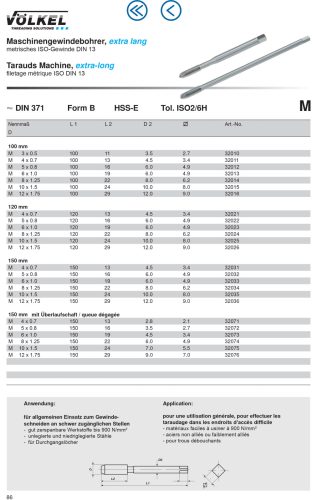 Völkel Gépi menetfúró M5x0,8-6H HSS-E EH Ex. hosszúság: 100mm