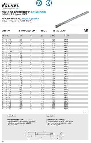 Völkel Gépi menetfuró Mf36x3,0-6H HSS-E CSH "Balos"
