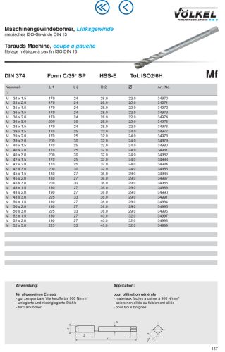 Völkel Gépi menetfuró Mf36x3,0-6H HSS-E CSH "Balos"