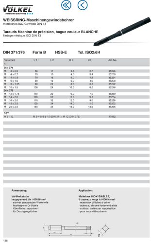 Völkel Gépi menetfúró M4x0,7-6H HSS-E EH Form B WR