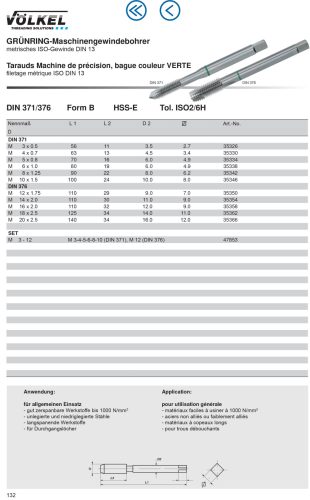 Völkel Gépi menetfúró M5x0,8-6H HSS-E EH Form B GR
