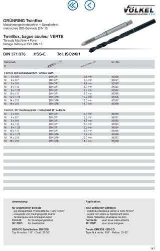 Völkel Gépi menetfúró + fúró M3x0,6-6H HSS-E EH Form B GR TwinBox