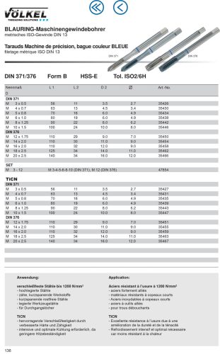 Völkel Gépi menetfúró M14x2,0-6H HSS-E EH Form B BR