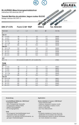 Völkel Gépi menetfúró M6x1,0-6H HSS-E CSH39 RSP BR