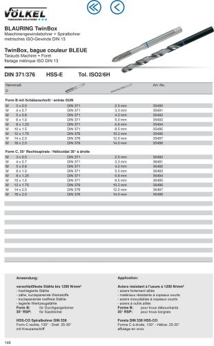 Völkel Gépi menetfúró + fúró M3x0,5-6H HSS-E CSH Form C BR TwinBox