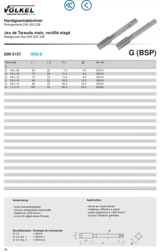 Völkel Kézi menetfúró készlet G1/2"x14-6H HSS-E