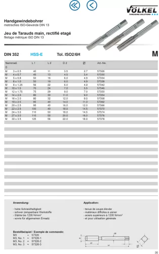 Völkel Kézi menetfúró készlet M4x0,7-6H HSS-E
