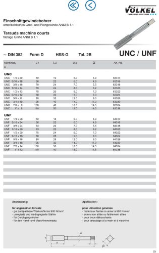 Völkel Gépi menetfúró UNC 1"x8-6H HSS-G