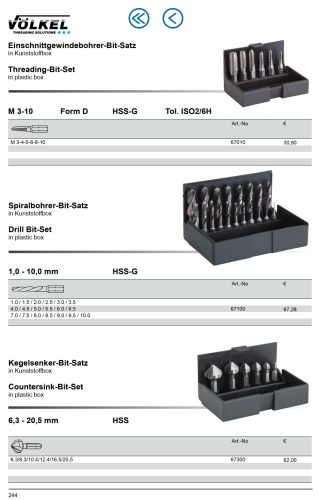 Völkel Kúpsüllyesztő készlet 6,3-20,5mm 6db-os 90 fok 1/4" hatszög befogású HSS