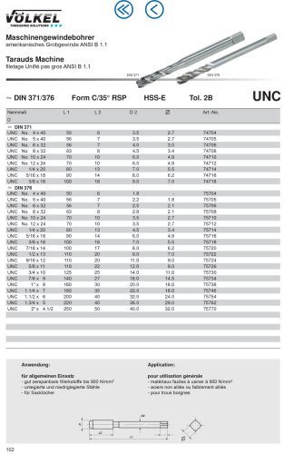 Völkel Gépi menetfúró UNC 1"x8 HSS-E CSH35