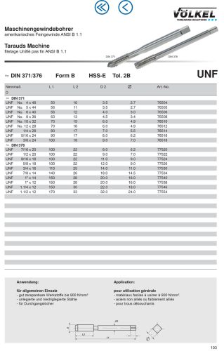 Völkel Gépi menetfúró UNF 10x32 HSS-E EH