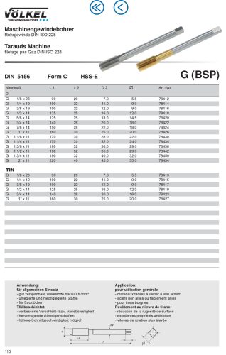 Völkel Gépi menetfúró G2"x11-6H HSS-E