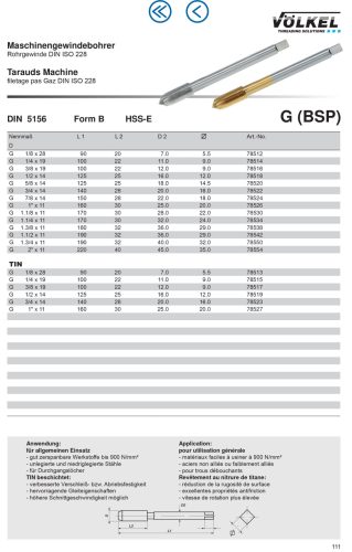 Völkel Gépi menetfúró G1/4"x19-6H HSS-E