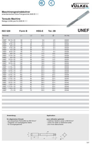 Völkel Gépi menetfúró UNEF 1/4"x32 HSS-E EH
