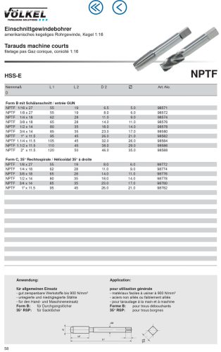 Völkel Gépi menetfúró JIS B-4430/B NPTF 2"x11,5 HSS-E