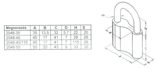 Elzett lakat azonos 2048/45 réz "d"tip. tutius kulcs nélkül