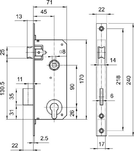 Elzett cilinderes bevéső zártest 7cm 3420