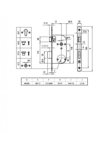 Elzett cilinderesbevésö zártest 6cm 40/70/7/230fekete 667 nf