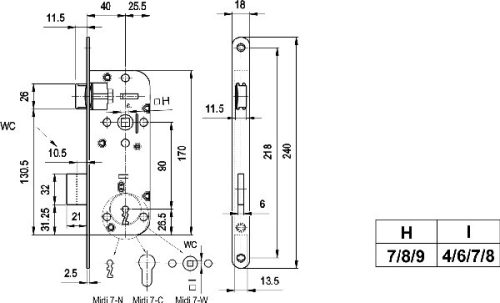 Elzett cilinderes bevésőzár 7cm 40/90 z.n. midi 7-c midi 7-c