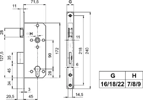 Elzett cilinderes bevéső zártest 7cm erősített 3424