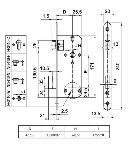 Elzett wc zár bevéső 7 cm (dose) 45/90 3410-w